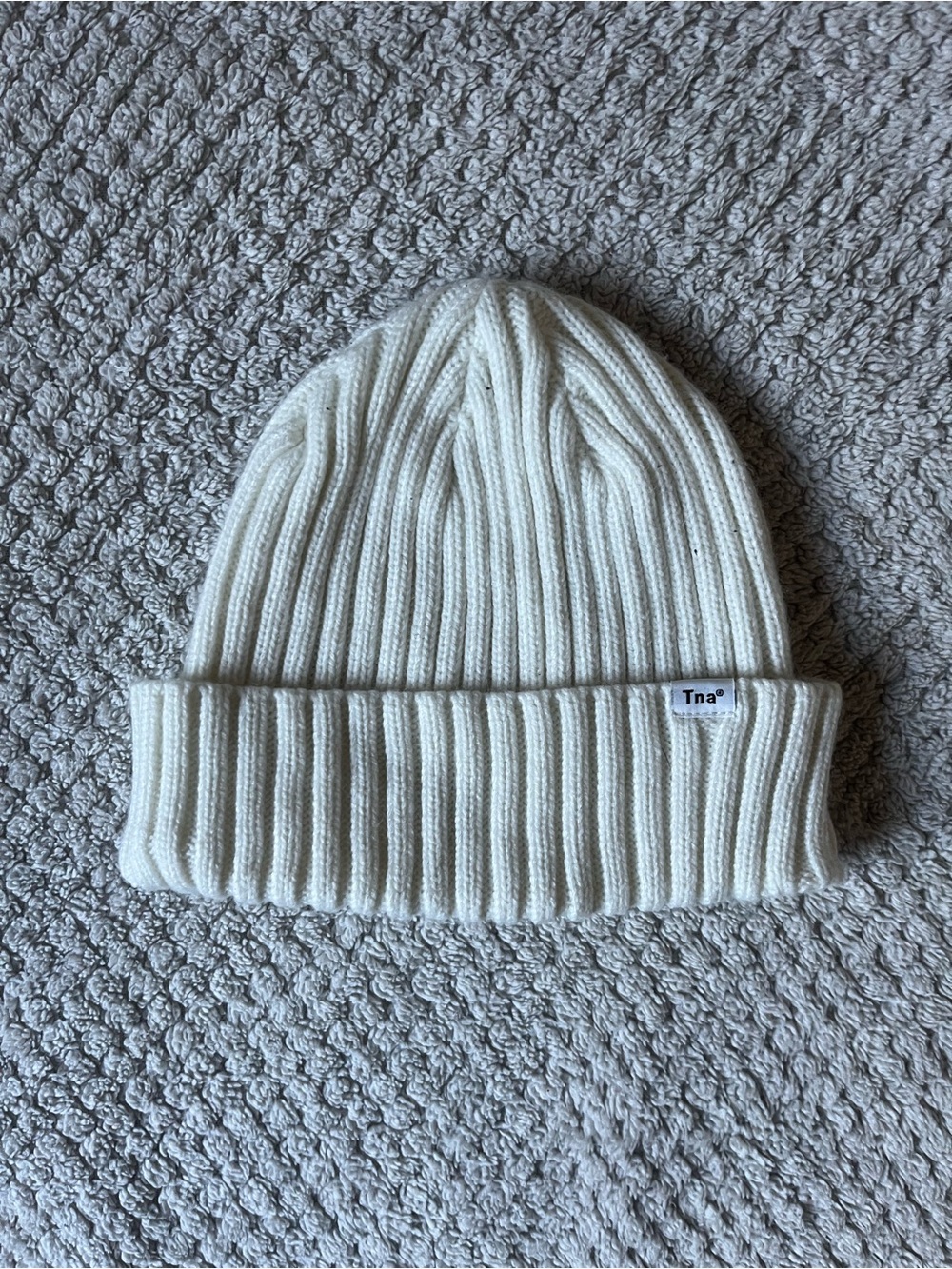 TNA Womens fall pumpkin pathc winter Cream Ribbed Cuffed Beanie